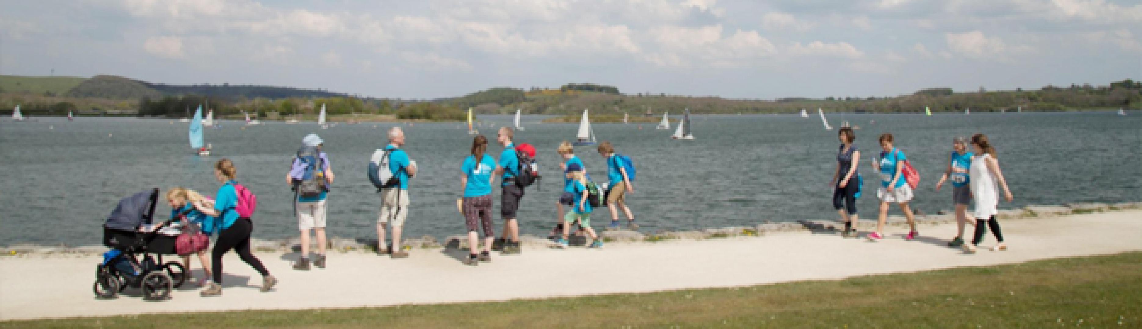 Contours staff walking alongside Carsington Water for the Ellen MacArthur Cancer Trust